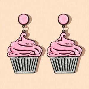 Pink Glitter‎ Cupcake Acrylic Birthday Earrings